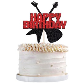 Qertesl - Decoración para tartas de guitarra, decoración para tartas, notas musicales, decoración para músicos, cumpleaños, fiesta temática de roca, fiesta temática de guitarra, suministros para fiestas temáticas