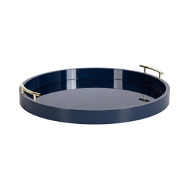 Kate and Laurel Lipton Circle Coffee Table Living Room Decor or Large Serving Tray, 22" Diameter, Navy Blue/Gold