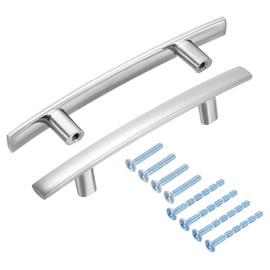 sourcing map Kitchen Cabinet Handles, 10Pcs 5-3/16" - Zinc Alloy 3" Hole Center Curved Cabinet Pulls, Arch Drawers Handles for Furniture Wardrobe Door (Silver)