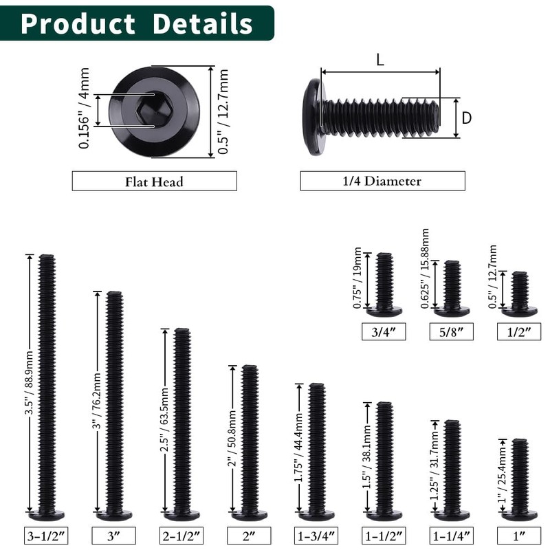 1/4-20 x 3-1/2" Black Hex Socket Head Cap Screws, 304