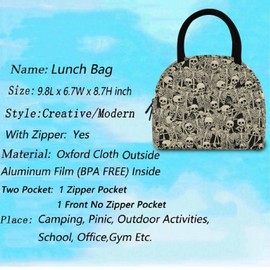 ZzWwR Fun Skeletons Skulls Reusable Lunch Tote Bag with Front Pocket Zipper Closure Insulated Thermal Cooler Container Bag for Work Picnic Travel Beach Fishing