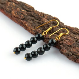 TGH Natural Black Onyx Beads Crystal Earring, Gemstone Round Beads, Energy Healing Crystals, Birthday, Christmas Gift, Gift for Her, Jewelry AA+ (Black Onyx)