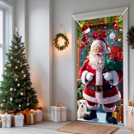 Christmas Santa Photography Background Xmas Big Santa Theme Door Banner Aldult Kid Boy Girl Birthday Party New Year Holiday Party Decorations Photo Props Supplies 35.4x72.8in-BECKTEN