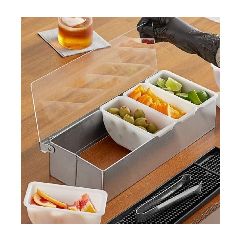 Ingredient Container Stainless Steel Side Container 5 Compartments with Transparent
