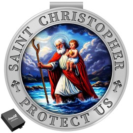 Anwlki Saint Christopher Medal for Car, Colorful 3D Relief St Christopher Visor Clip Bless Driving Safety Religious Gift for Parent, Family, Friend, Driver (1)