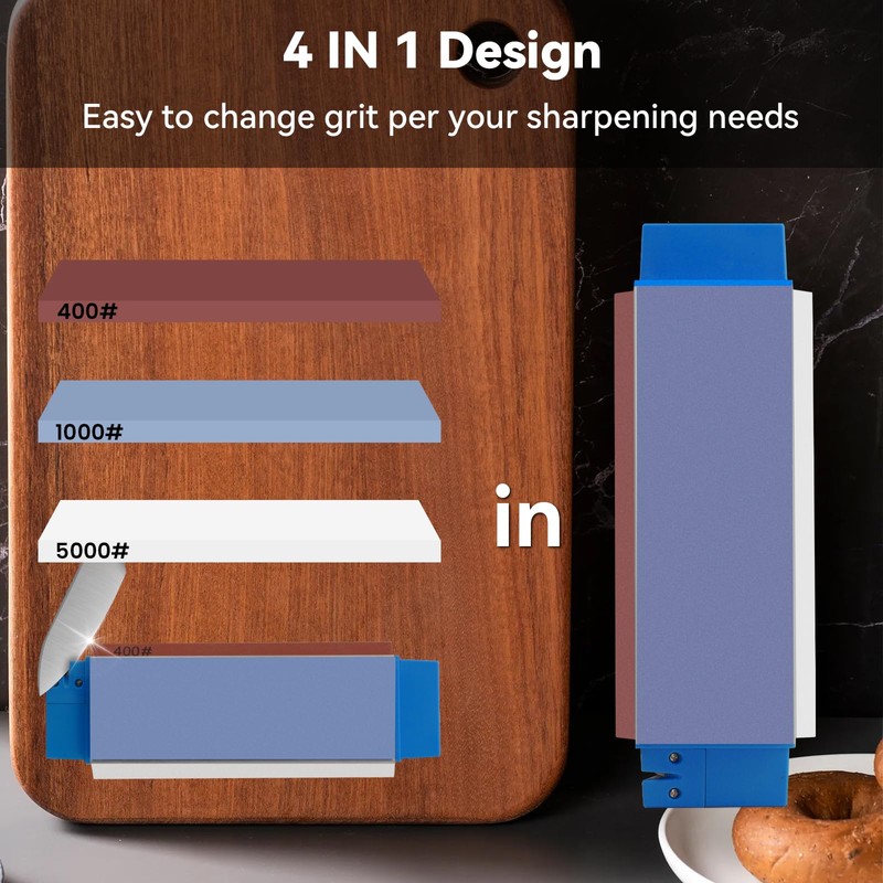 Wanttik Knife Sharpening Stone, 3 Sides Grit 400/1000/5000, Whetstone Knife