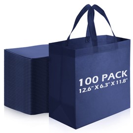 Reginary 100 PCS Reusable Totes Bag Bulk, Non Woven Grocery Handle Bag Portable Bag for Shop Events Retail Store(Navy Blue)