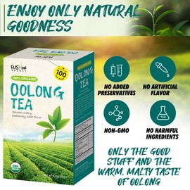 Fusion Select 200 Counts Organic Oolong Tea - Smooth, Mildly Sweet Flavor - Relaxing & Calming Fresh Herbal Drink - Instant Blend, Just Steep In Hot Water - Individually Packaged Tea Bags
