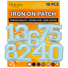 Oli and Alex Iron On Patches 2.1 inch - 10 pcs of Patches Numbers for Clothing - Super Glue - No sew Needed - Embroidery Patch Football Team School University - DIY Number Appliques