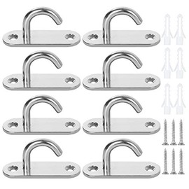 LISHINE 8 Pack 304 Stainless Steel Ceiling Hooks 2.36 Inch Pad Eye Plate U Hooks, Marine Hardware Staple Hook Loop Screws Mount, M6 Oval Open Hooks J M6 Pad Eye, Load 110LBS