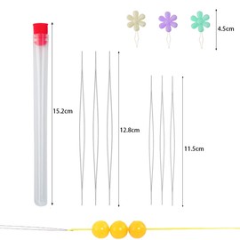 TRKETK 6 Pcs Beading Needles Set with Needle Bottle 3 Pcs Needle Threaders 2 Sizes Stainless Steel Beading Needles Long Straight Needles Big Eye Beading Needles for Craft and Jewellery Making