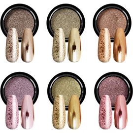 SAVILAND Cromo Uñas Polvo Set - 6 Colores Oro Metálico Cromo Polvo para Uñas Efecto Espejo Pigmento Camaleón Holográfico Cromo Polvo para Uñas de Gel Manicura Nail Glitter Dust for Nail Art Decorations
