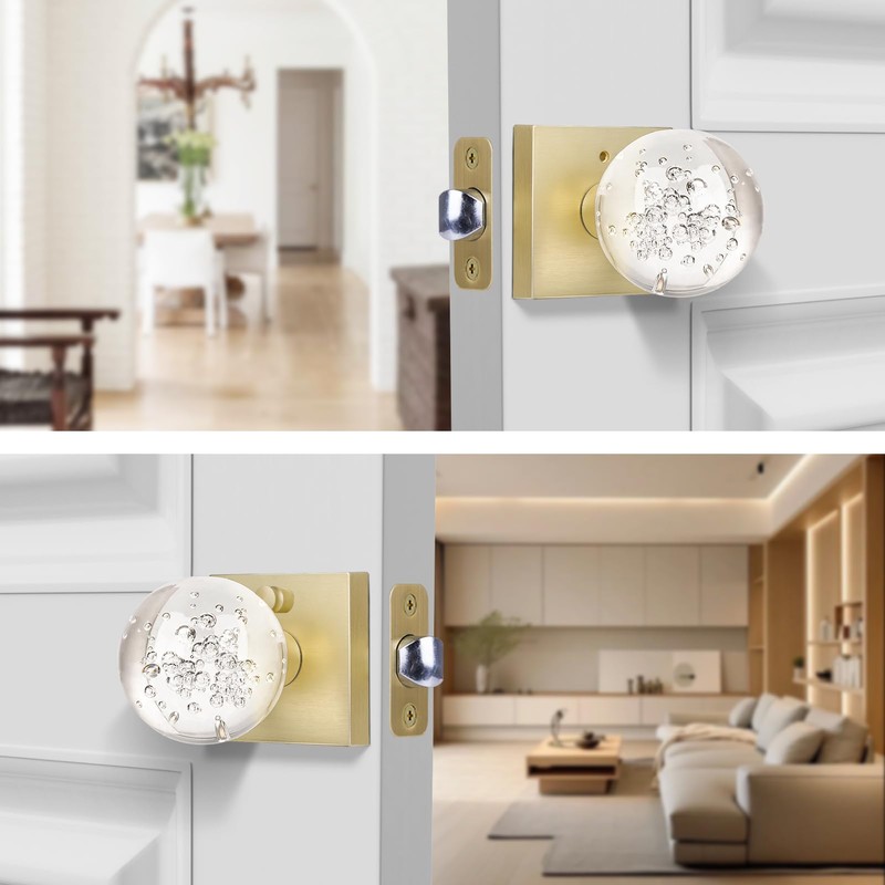 HIEMEY Glass Door Knobs Interior, Crystal Door Knobs with Lock,
