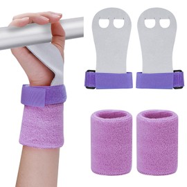 Abeillo 2 Gymnastics Grips Wristbands Sets for Girls Youth Kids, PurpleGymnastic Hand Grips Gymnastic Bar Palm Protection and Wrist Support Sports Accessories for Kids Workout and Exercise (S)