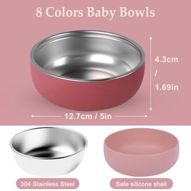 YZNlife 8pcs Stainless Steel 5 Inches Wide Baby Bowls with Removable Silicone Shell Toddler Bowls Kids Bowls Anti Scald Snack Container,Dishwasher Safe