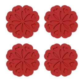 Set of 4 Silicone Trivet Mat - Hot Pot Holder Hot Pads for Table & Countertop - Trivet for Hot Dishes - Non-Slip & Heat Resistant Modern Kitchen Hot Pads for Pots & Pans, Merlot Red