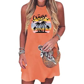 Sun Salt Sand Coconut Tree Tank Mini Dress for Women Casual Loose Sleeveless Beach Praty Shirts Summer Vacation Short Dress(Medium,Orange)