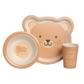 Pearhead Bear Baby Feeding Set - Includes Plate, Bowl, and Cup - Toddler Dinnerware Feeding Essentials for Snacktime and Lunchtime, Baby Led Weaning, 12+ Months