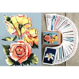 Large Flowers Playing Cards (Poker Deck 54 Cards All Different) Vintage Retro Garden Flowers Roses Peonies Tulip Orchid Lilly