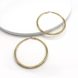Hiphopstylist Women's high Fashion 14K Gold Filled Brass Classic Hoop Earrings 85mm / 3.25inch