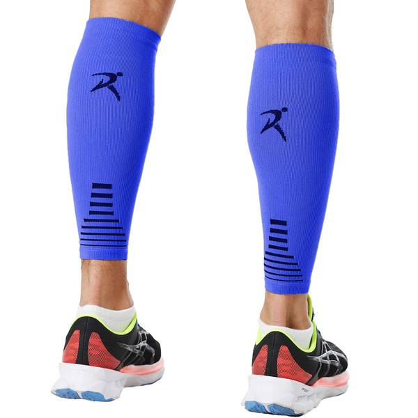 Rymora Leg Compression Sleeve, Calf Support Sleeves Legs Pain Relief for Men and Women, Comfortable and Secure Footless Socks for Fitness, Running, and Shin Splints – Blue, X-Large (One Pair)