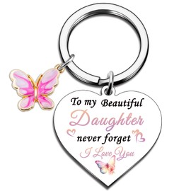 QUIHUD Daughter Keychain Gifts From Mom Christmas Birthday Valentines Gifts For Daughter From Mom Dad Butterfly Keychain