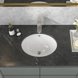 Sarlai Undermount Bathroom Sink -18 x15 inch Oval Vessel Sink Under counter Lavatory Sink White Ceramic Vanity Sink with Overflow, Modern Art Basin, Interior Dimension 16.25"x13.25"x5.5"