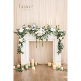 Ling's Moment 9FT Spring Flower Garland for Backdrop Decorations - Wedding Arch Flowers, Eucalyptus & Rose, Artificial Floral Garland for Mantel - Sweetheart Table Decor for Reception, White & Sage