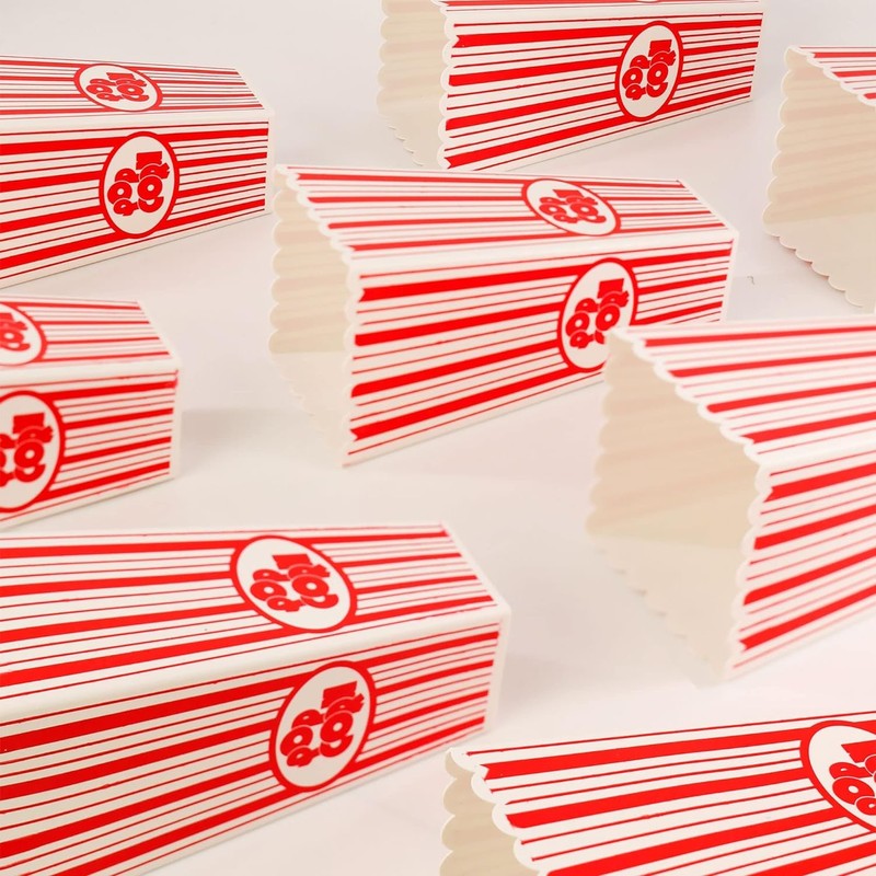 4 Pack Reusable Popcorn Containers, Classic Striped White & Red
