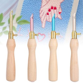 MOUMOUTEN Wooden Handle Punch Needle, 4 Pieces Punch Needle Embroidery Pen Wooden Handle Embroidery Punch Needle Pen Stitching Tool for Sewing Weaving DIY Threader Craft