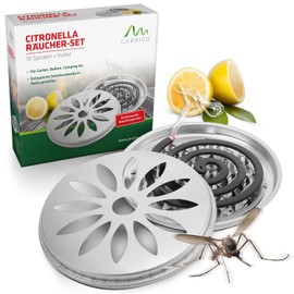 GARDIGO® Citronella-Räucherspirale Set | 10x Citronellaspirale samt Räucherschale | Wohlriechender Zitroniger Duft | Feuerfeste Schale | Camping Grillabend Terrasse Balkon Garten See | Outdoor, Mücken