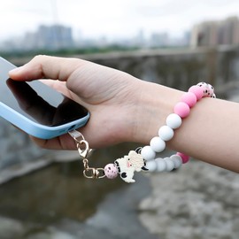 MORSUNBELA Phone Chain Phone Woman Chain Key Ring Hand Wrist Strap Lanyard Phone Chain Beads Universal Phone Charm