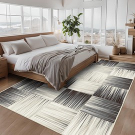 GEMBED Modern Area Rug - Geometric Rug for Bedroom Living Room, Machine Washable Rug Soft Non Slip Non Shedding, Checkered Rugs for Teen Dorm Home Decor Aesthetic, Nursery, Playroom, Black, 9'x12'