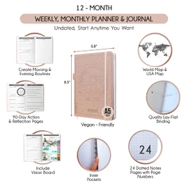 Life and Goal Planner - Undated Daily, Weekly & Monthly Planner for Passion, Organizer, Increase Productivity, Purpose, Success & Happiness, Journal, Agenda, To Do List, Business Planner, Notes,