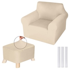 HunnmingRe Chair and Ottoman Covers Slipcover Set Armchair Cover T Cushion Chair Slipcover Milk Silk Sofa Furniture Protector Couch Soft for Armchair Ottoman(Begie)