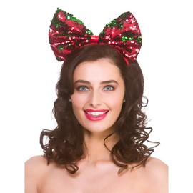 Wicked Costumes Adult Xmas Green/Red Flip Sequin Bow on Headband Christmas Fancy Dress Accessory