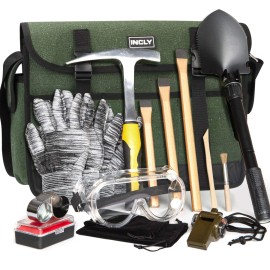 INCLY 15 PCS Geology Rock Pick Hammer Kit, 32oz Hammer & 3 PCS Digging Chisel...