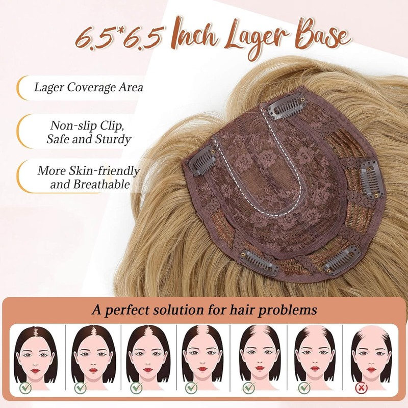 Hair Topper with Wispy Bangs 14" Wavy Hair Pieces for
