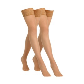 Camano Women's Hold-Up Stockings Pack of 2, Powder Pink
