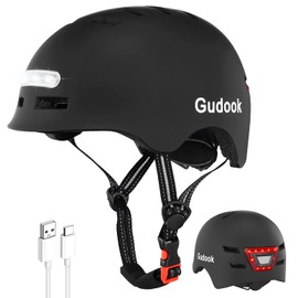 Gudook Adult Bike Helmet with Light - Bicycle Helmets Men - Women - Front and Back LED Lights Adjustable Cycling Helmet for Urban Commuter Biking Scooter