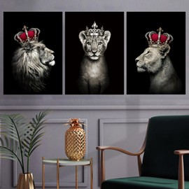 VTRXEG Lion Family Pictures Canvas, Lion and Lioness with Crown Canvas Pictures, Modern Lion Family Poster, for Living Room, Bedroom, Wall Decorative Pictures, Unframed (A, 3 x 30 x 40 cm)
