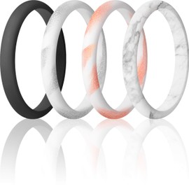 ThunderFit Stackable Silicone Wedding Rings for Women, Thin Rubber Engagement Bands 2.5mm Wide 1.8mm Thick - 1/2/3/4/5/7 Variety Multipack