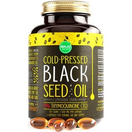 MAJU Black Seed Oil Capsules (120ct) - High Thymoquinone, Vitamin Supplement, Edible Dietary Healthcare Fitness Optimum Support