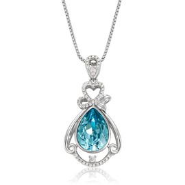 XUPING Blue Crystal Pendant Necklace Silver Heart Pendant Necklace for Women Girl Birthday Party Jewelry Gift