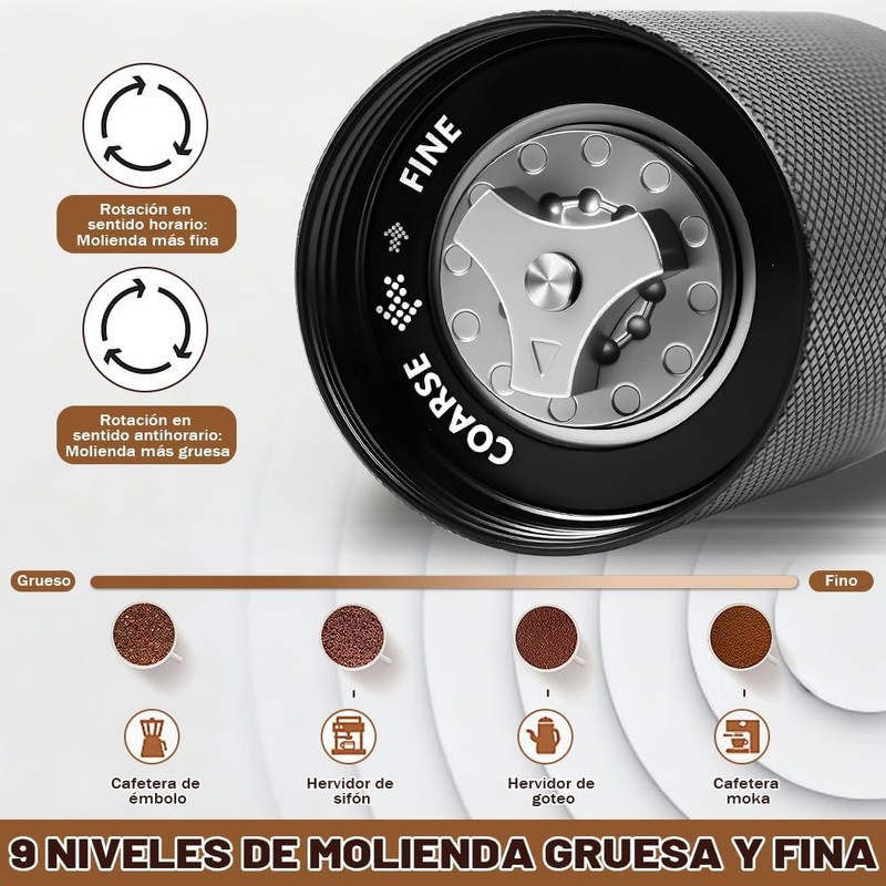 Molino de Café Manual, Molinillo de Cafe de Acero Inoxidable,