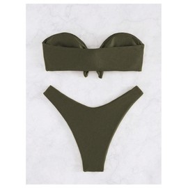 SweatyRocks Women's Bathing Suits Tie Knot Strapless Bikini Set Bandeau Swimsuits Army Green Small