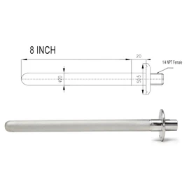 Stainless Steel 1.5" Tri-Clamp Ferrule Diffusion Stone,1.5 Inch Tri Clamp Carbonation 2 Micron Aeration Stone,Male Connect 1/4" NPT CO2 inlet,8" Length for Brew Aeration Equipment