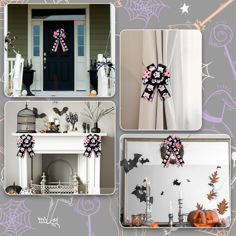 JarThenaAMCS 2 Roll Halloween Wired Edge Ribbon Ghost Boo Polka
