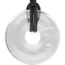Lebensquelle Plus Rock Crystal Doughnut Diameter 30 mm + Cotton Cord | Gemstone Pendant | Genuine Healing Stone Necklace Including High-Quality Band, Semi Precious Stone, Quartz