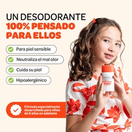 NaturalDry Kids - Desodorante infantil unisex Natural para niños y niñas - Sin aluminio - Sin parabenos - Aroma original a Mandarina - En barra - Duración de 24h (1 Unidad)